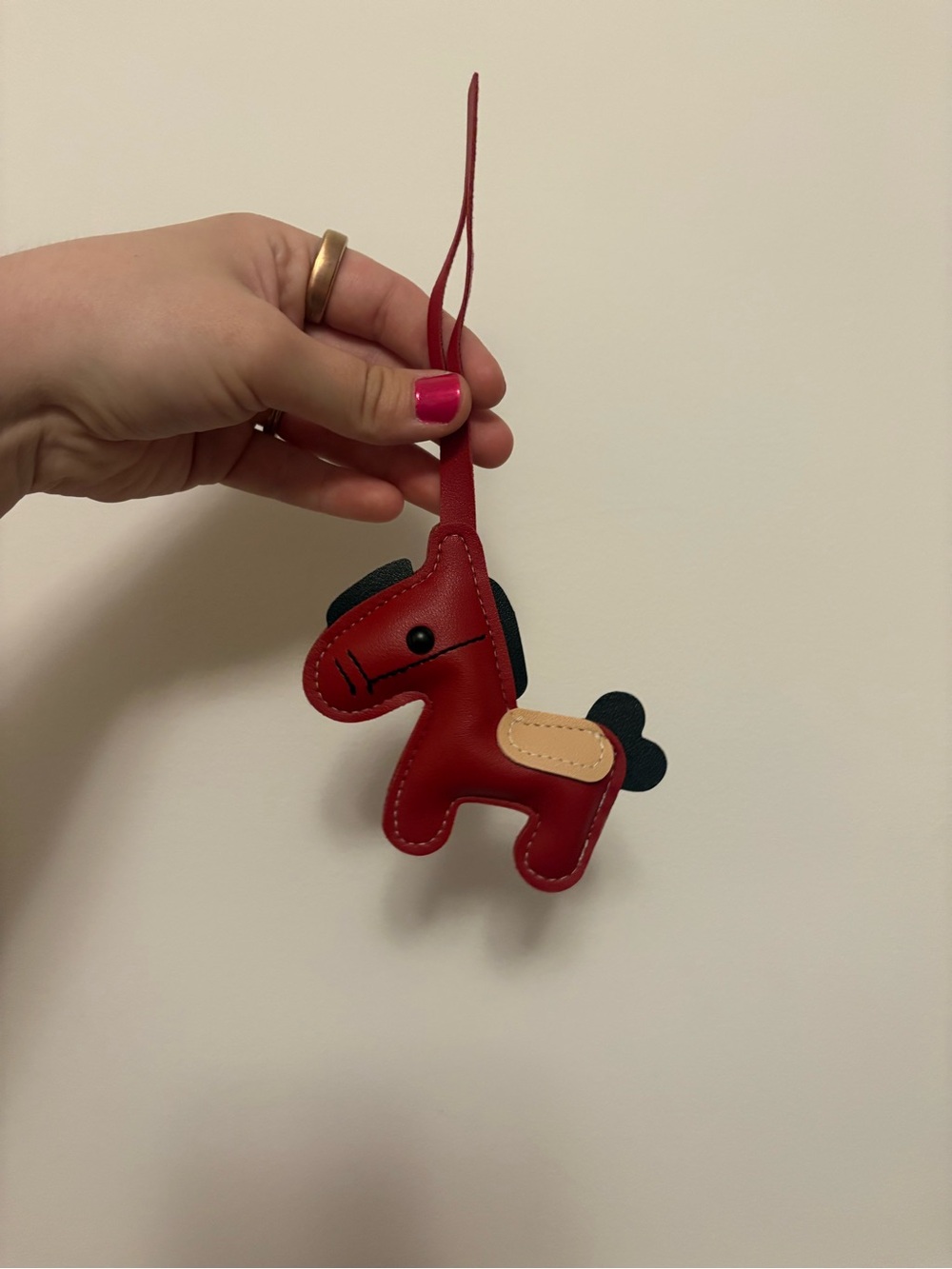 Red Leather Horse Charm with Beige Saddle